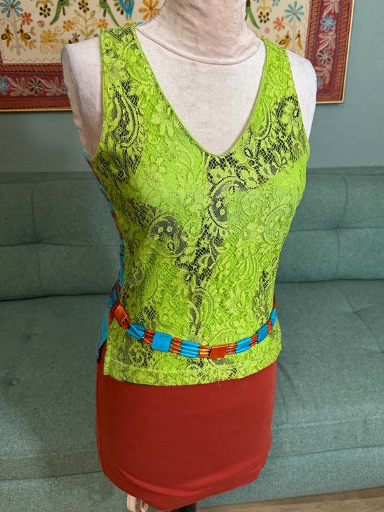 VTG Turquoise & Coral Multi-Strand Beaded Western Santa Fe tie Belt OS main image 8